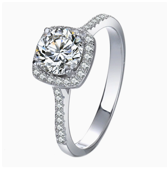 Anillo de cubo de azúcar de un quilate de moissanite de plata esterlina