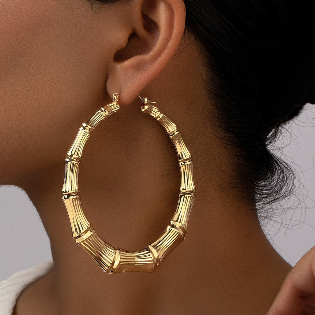 Hip-hop style bamboo-shaped exaggerated earrings