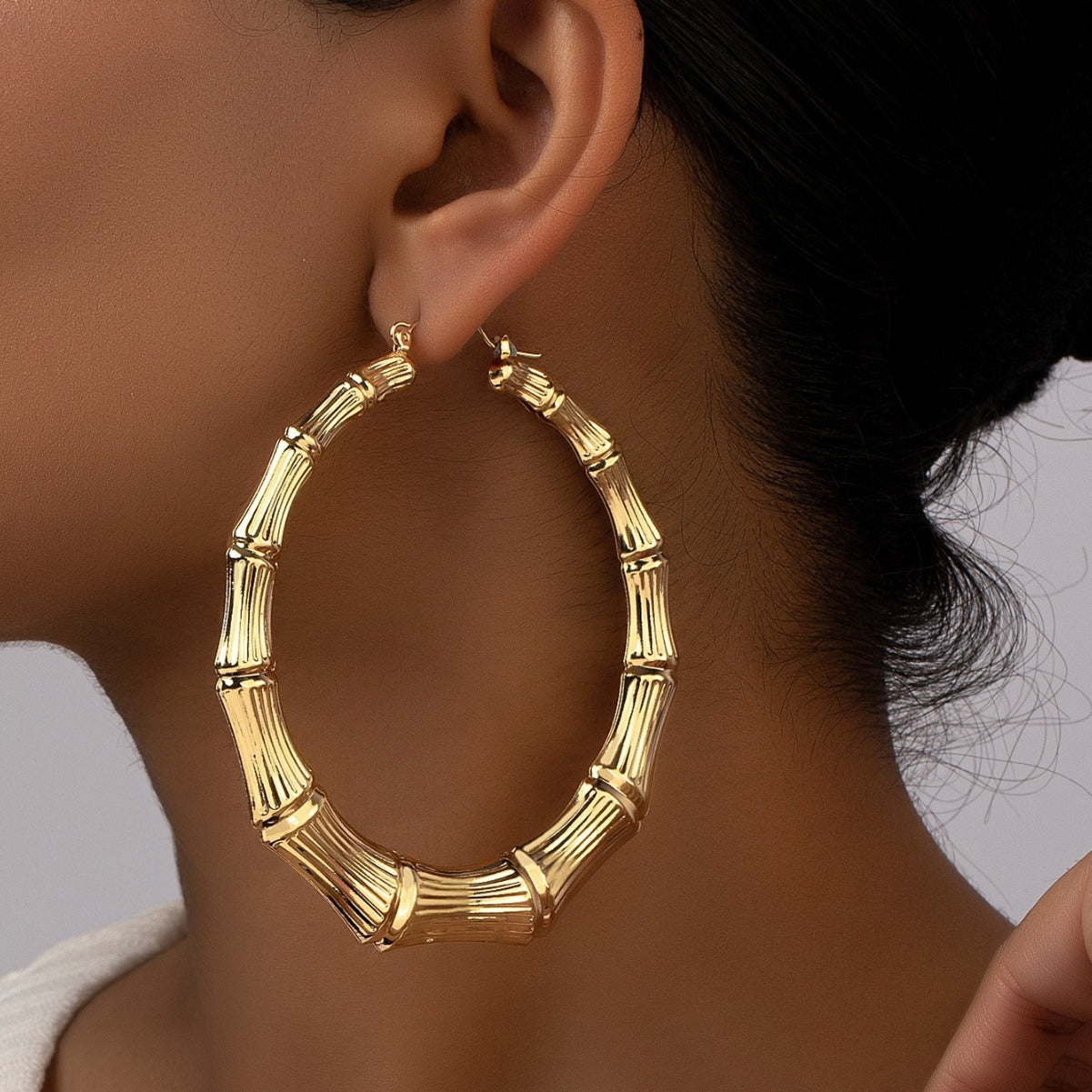 Hip-hop style bamboo-shaped exaggerated earrings