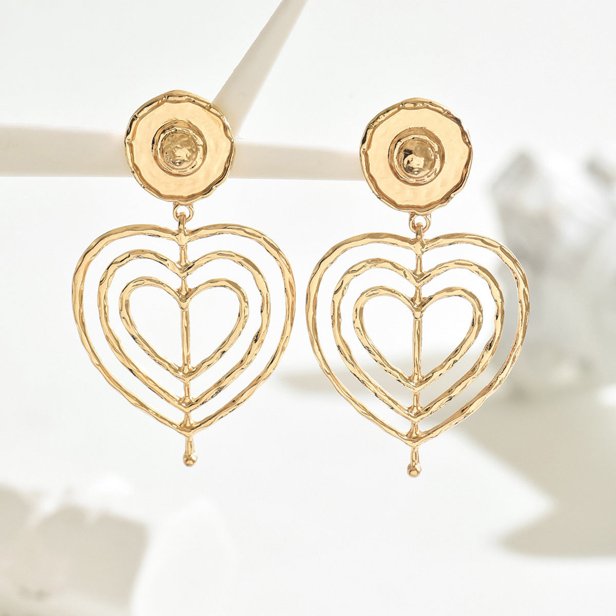 Heart-shaped multi-layered high-end earrings