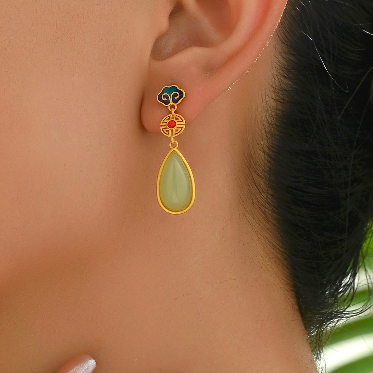 Chinese-style painted enamel auspicious and high-end earrings