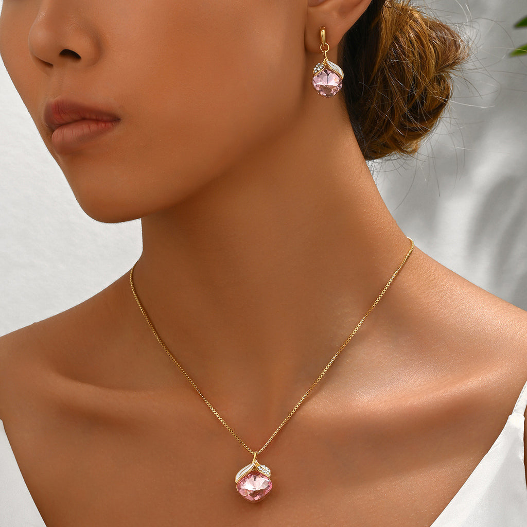 Powder Diamond Flower Clavicle Necklace and Earring Set
