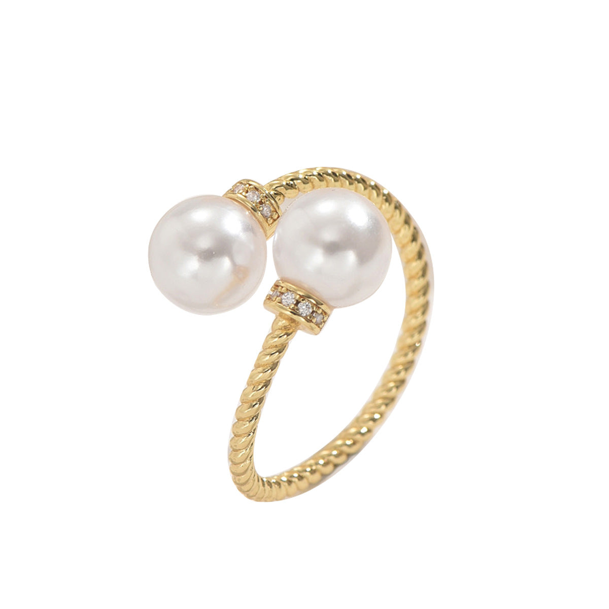 Open ring set with zircon and pearl