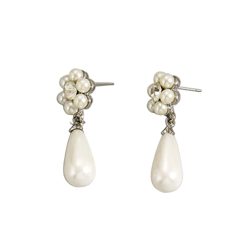 Retro pearl necklace with zircon plum earrings set