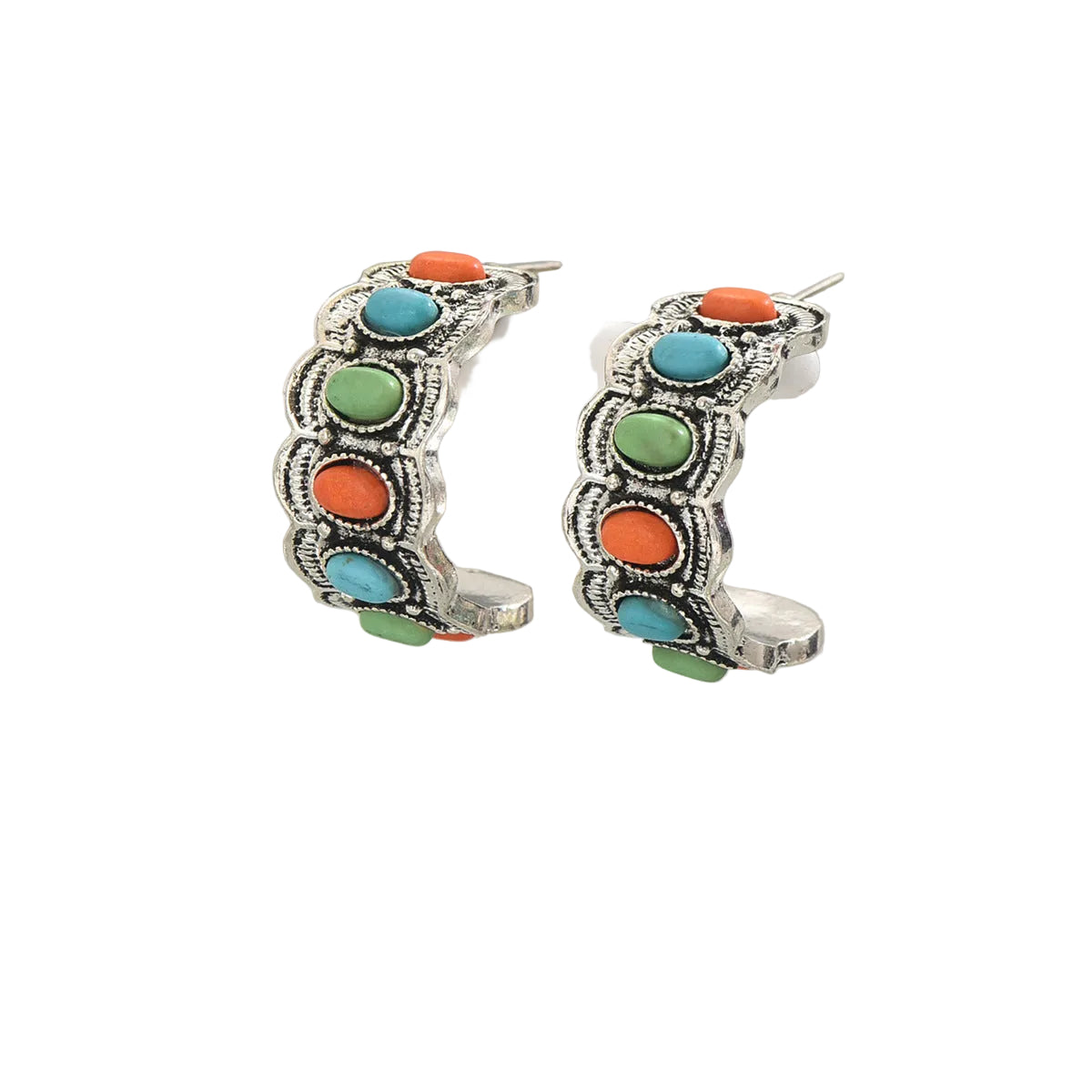 Creative C-shaped earrings made of colored natural gemstones