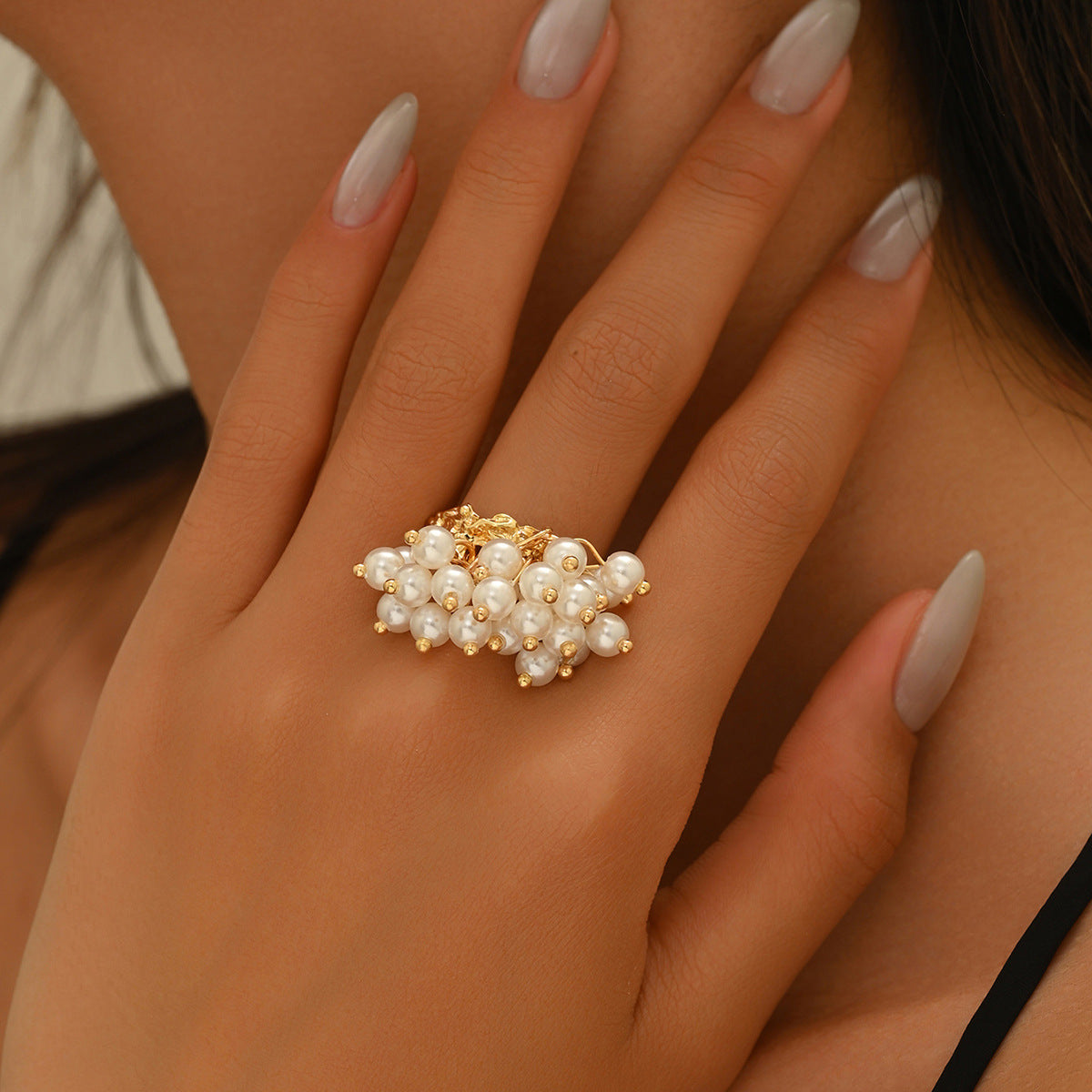 Baroque open pearl inlaid irregular ring