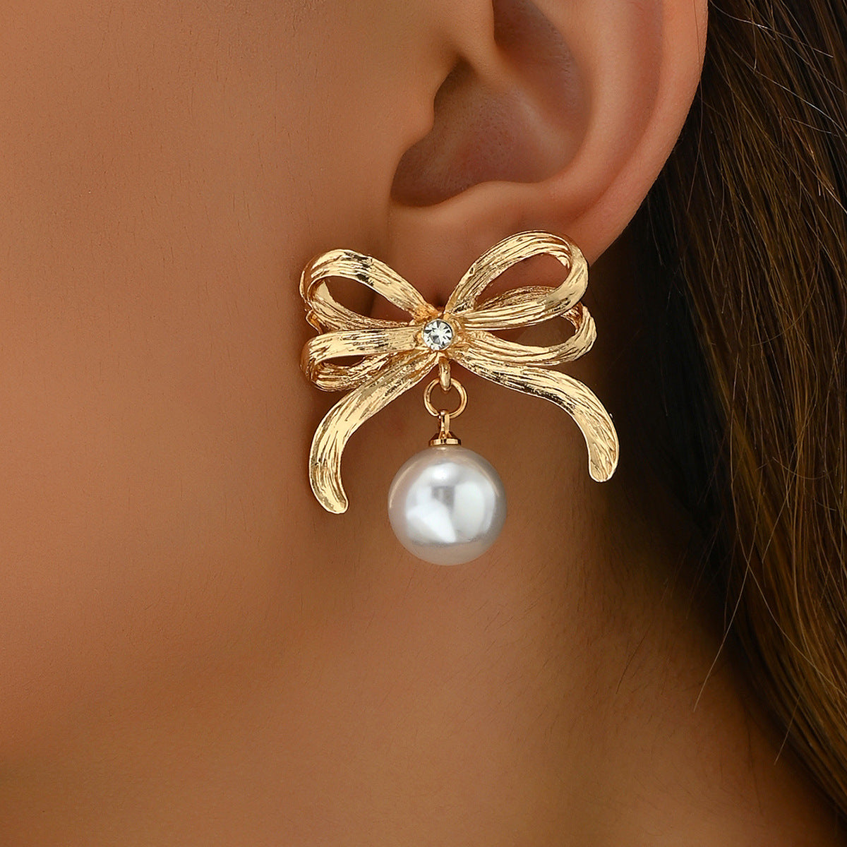 New Bowknot Pearl Inlaid High-End Earrings