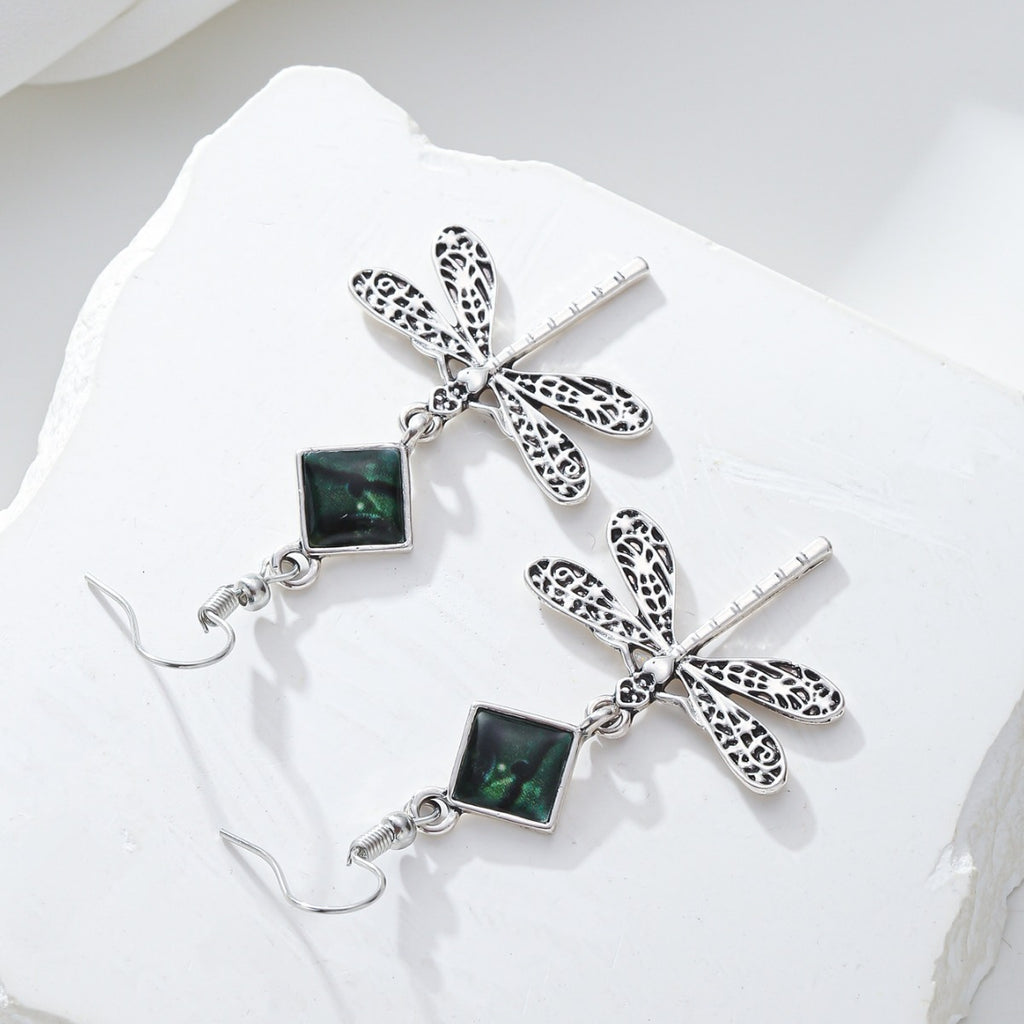 Dragonfly-themed unique oil drop hip-hop earrings