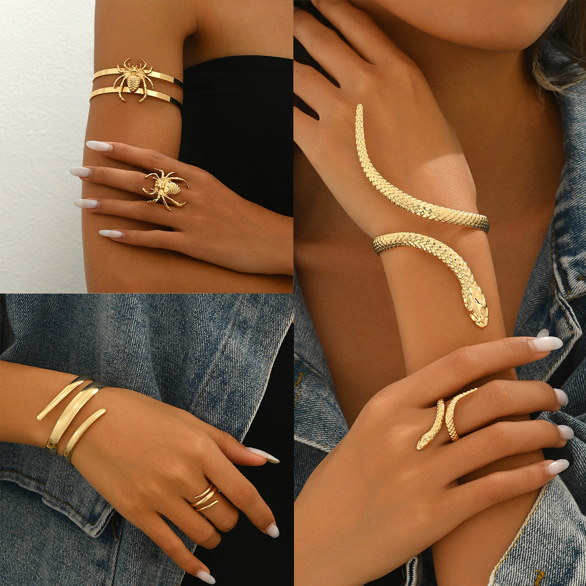 Unique snake and spider design bracelet set