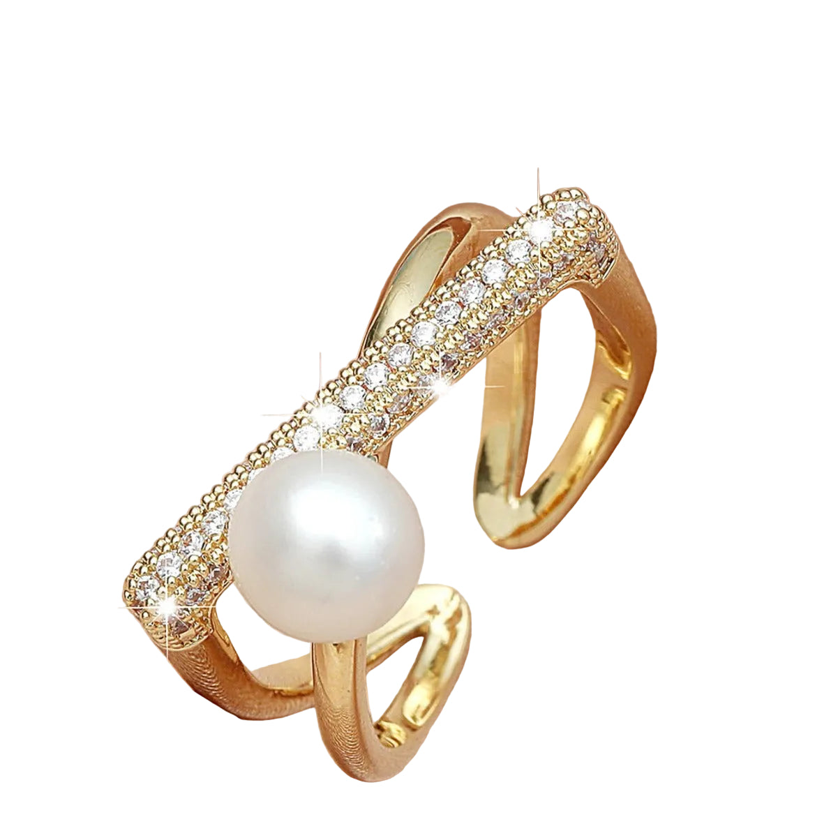 Simple women's pearl and zircon ring