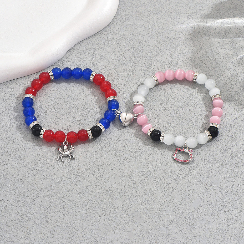 Heart-shaped cartoon cat bracelet set