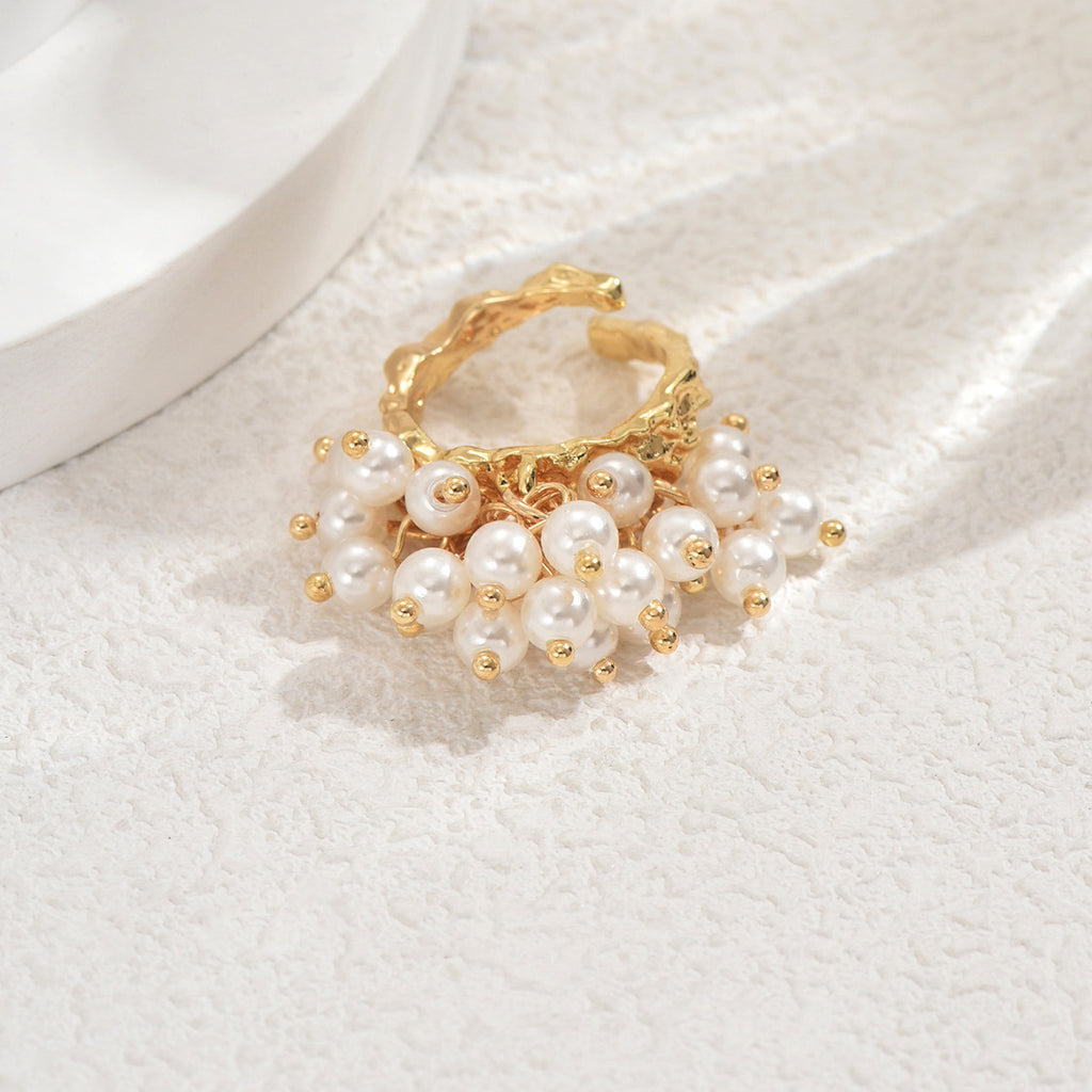 Baroque open pearl inlaid irregular ring