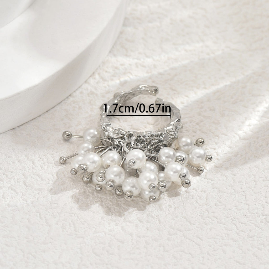 Baroque open pearl inlaid irregular ring