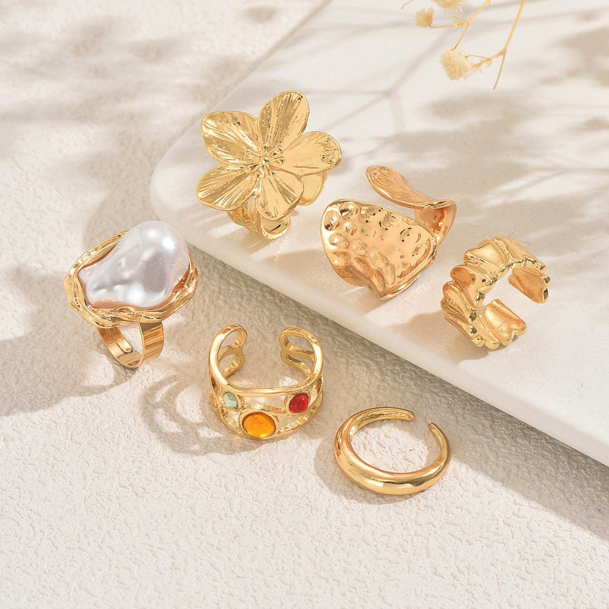 An irregularly shaped set of rings