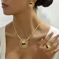 Flower ring, long necklace and earring set