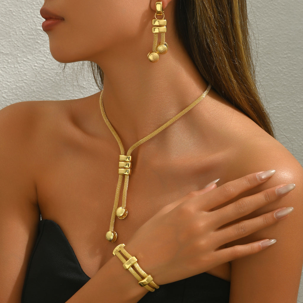 18K necklace, tassel earrings, and versatile bracelet jewelry set