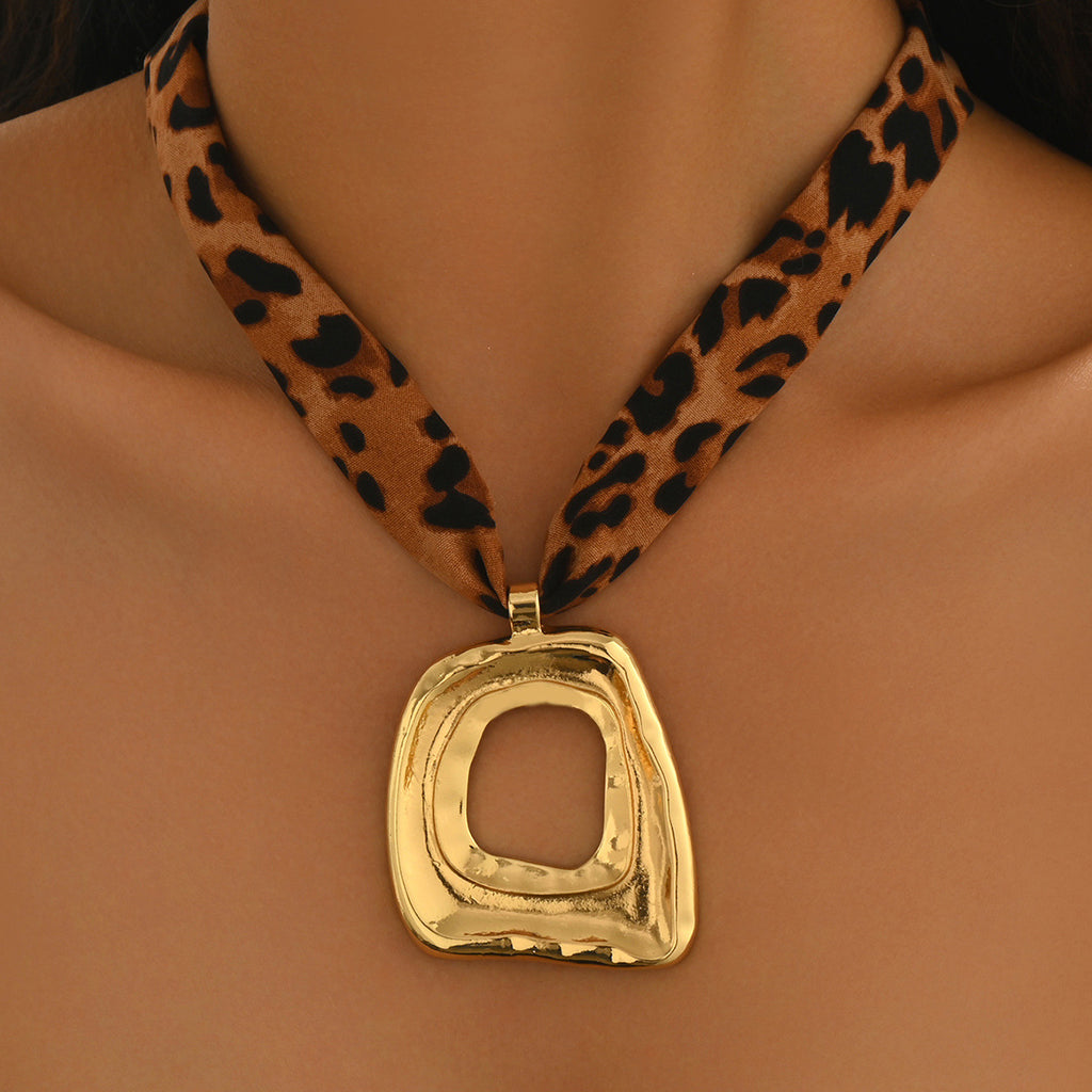 Leopard print ribbon necklace.