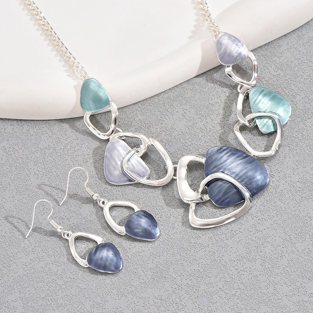 Round teardrop necklace and earrings, irregular clavicle chain set