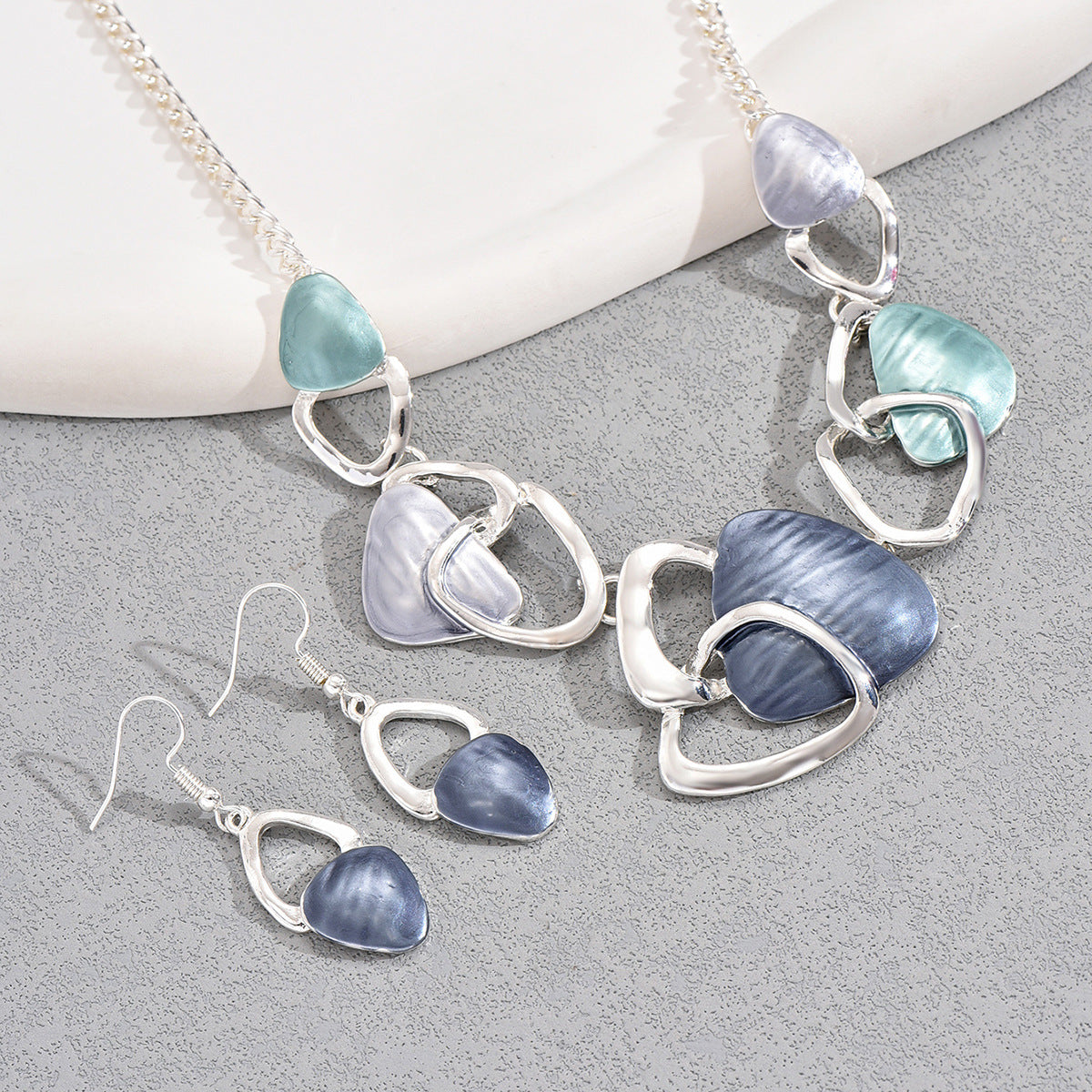 Round teardrop necklace and earrings, irregular clavicle chain set