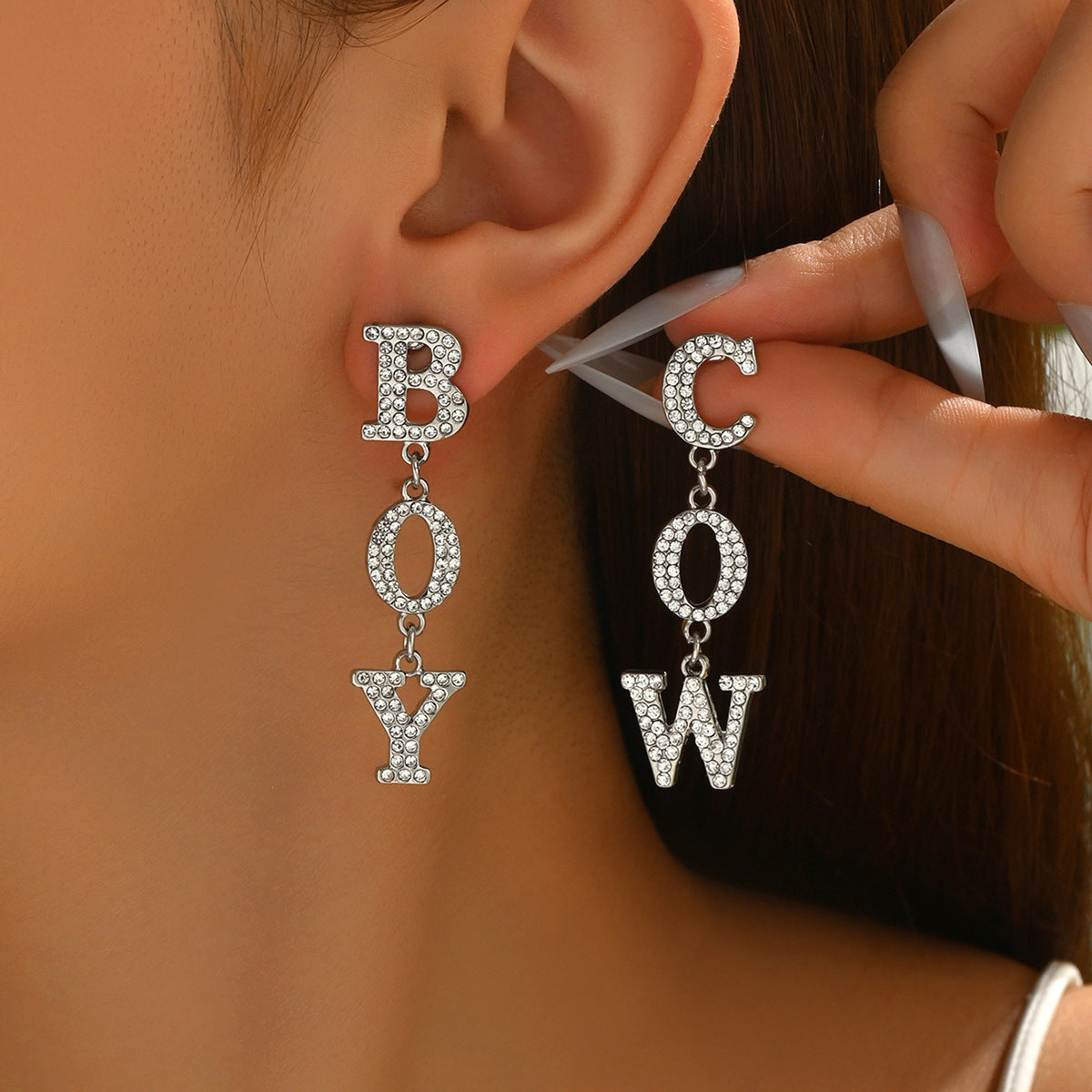 Geometric letter diamond earrings