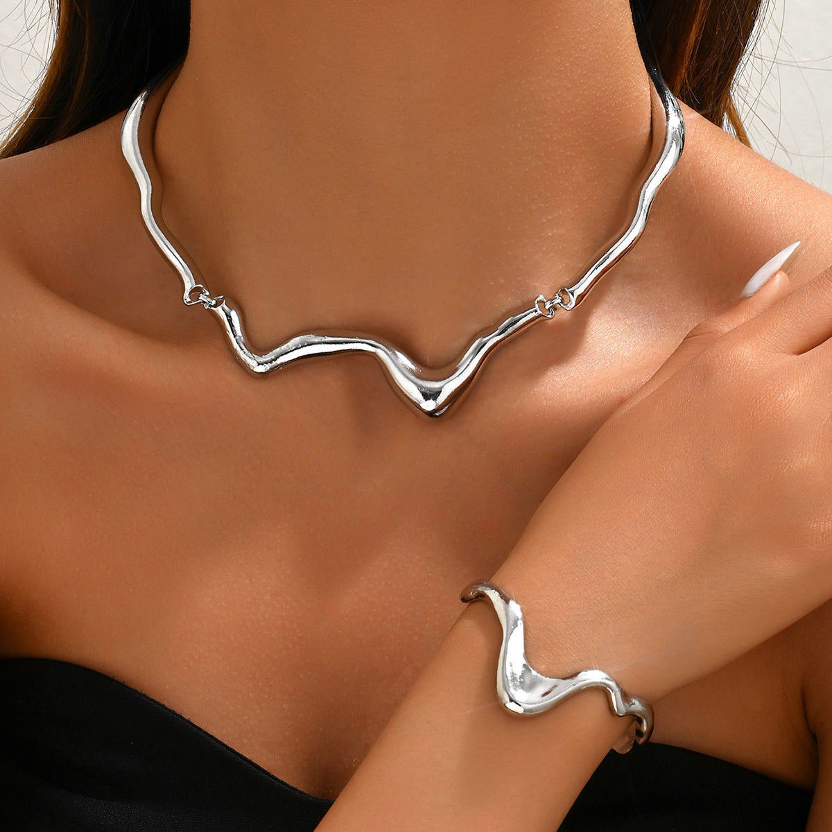 Lava Metal Bracelet Necklace Jewelry Set