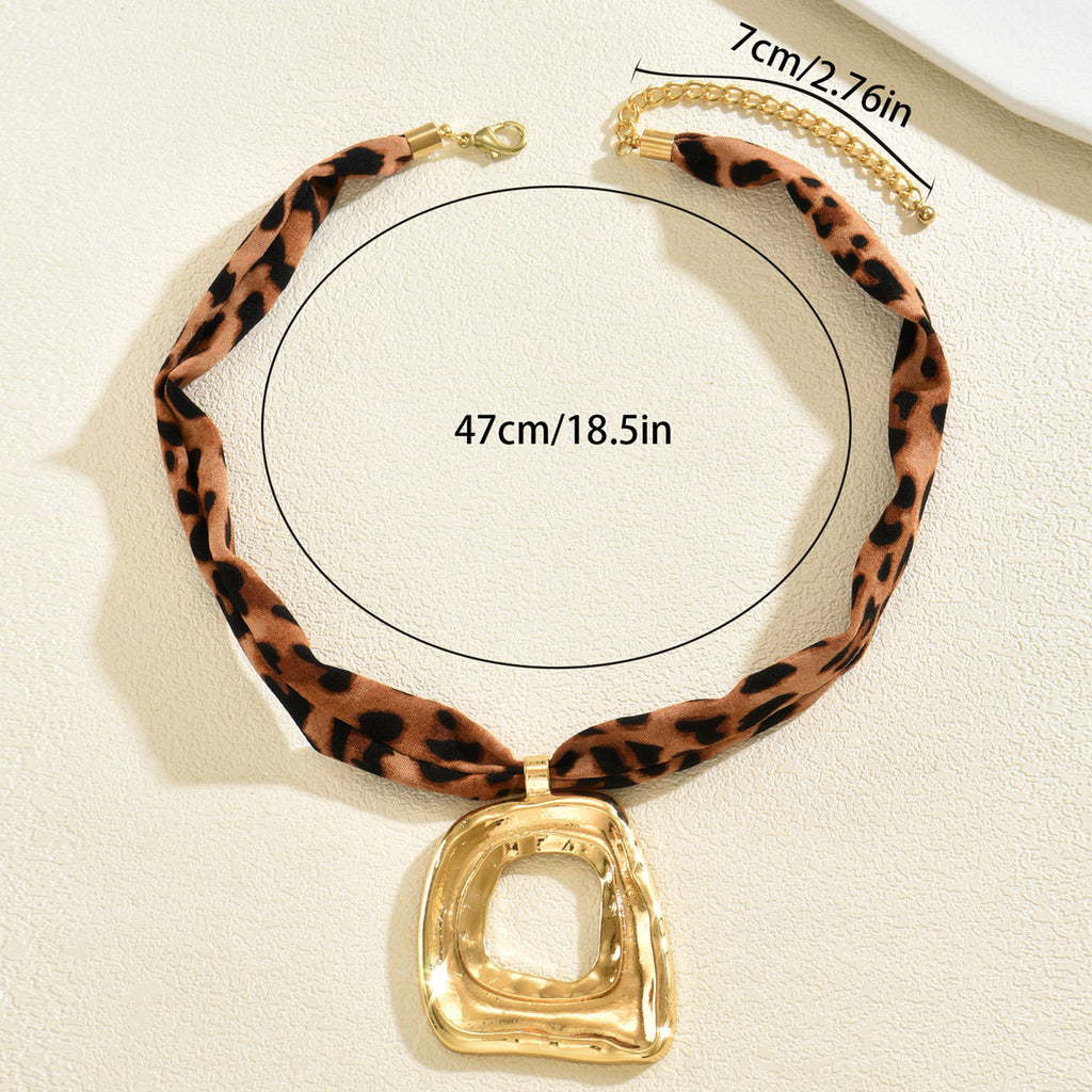 Leopard print ribbon necklace.