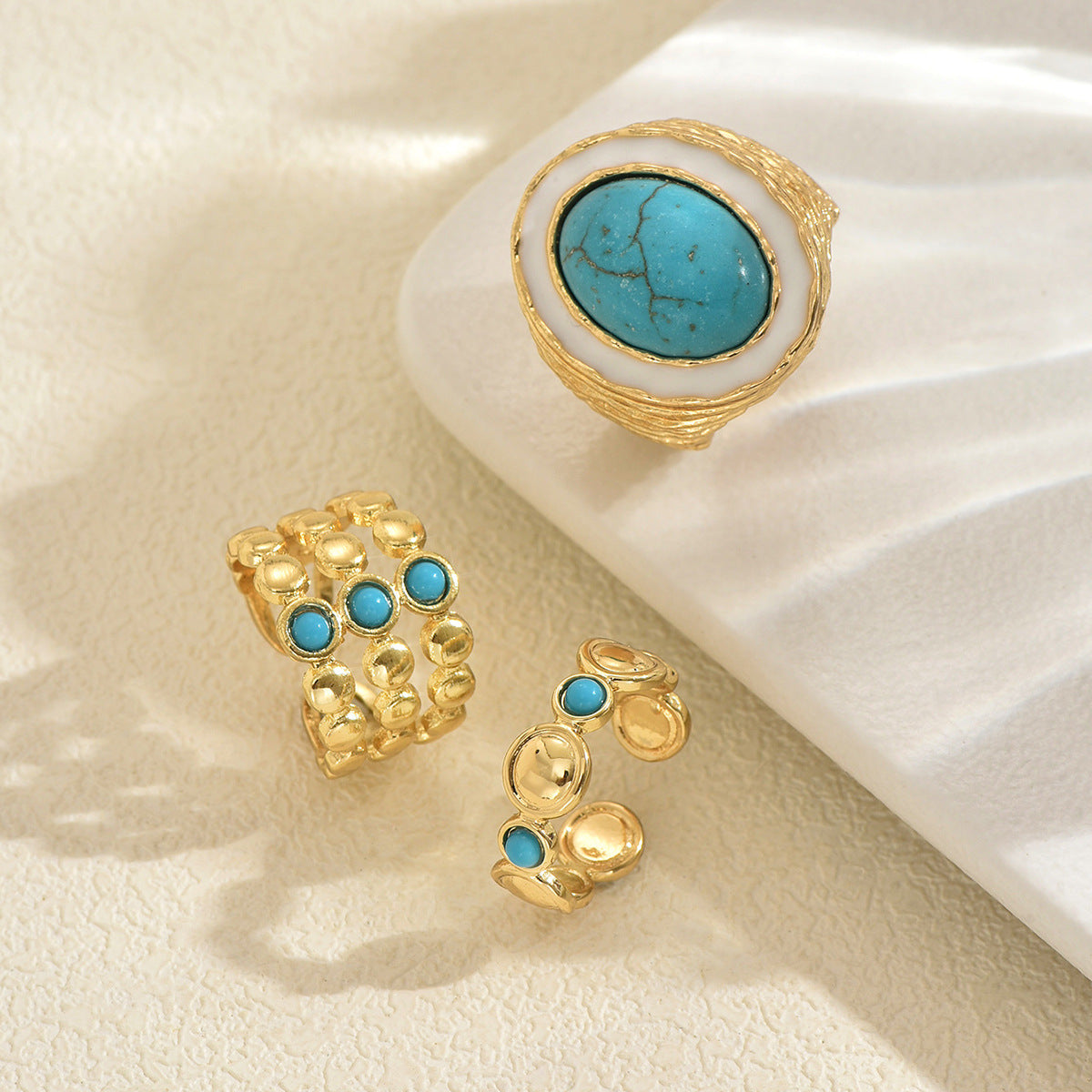 Vintage turquoise multi-layered open ring