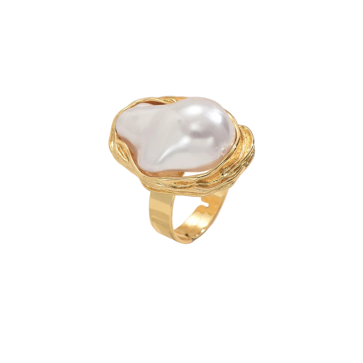 Geometric design pearl open ring