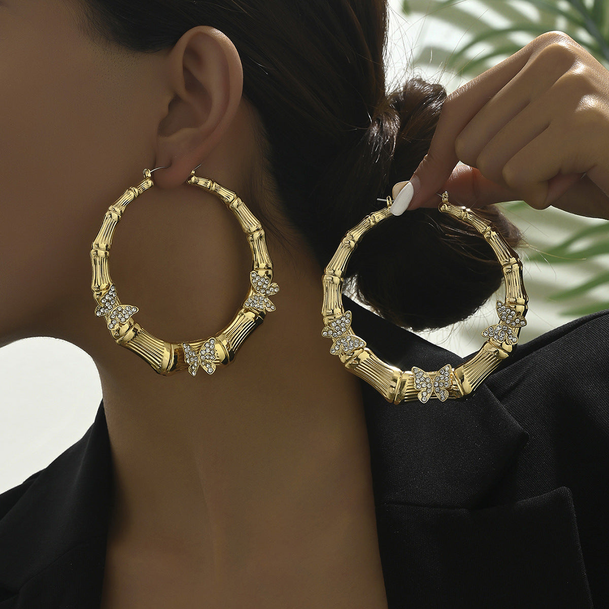 Diamond lady butterfly large hoop earrings