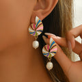 Colorful Shell and Pearl Elegant Earrings