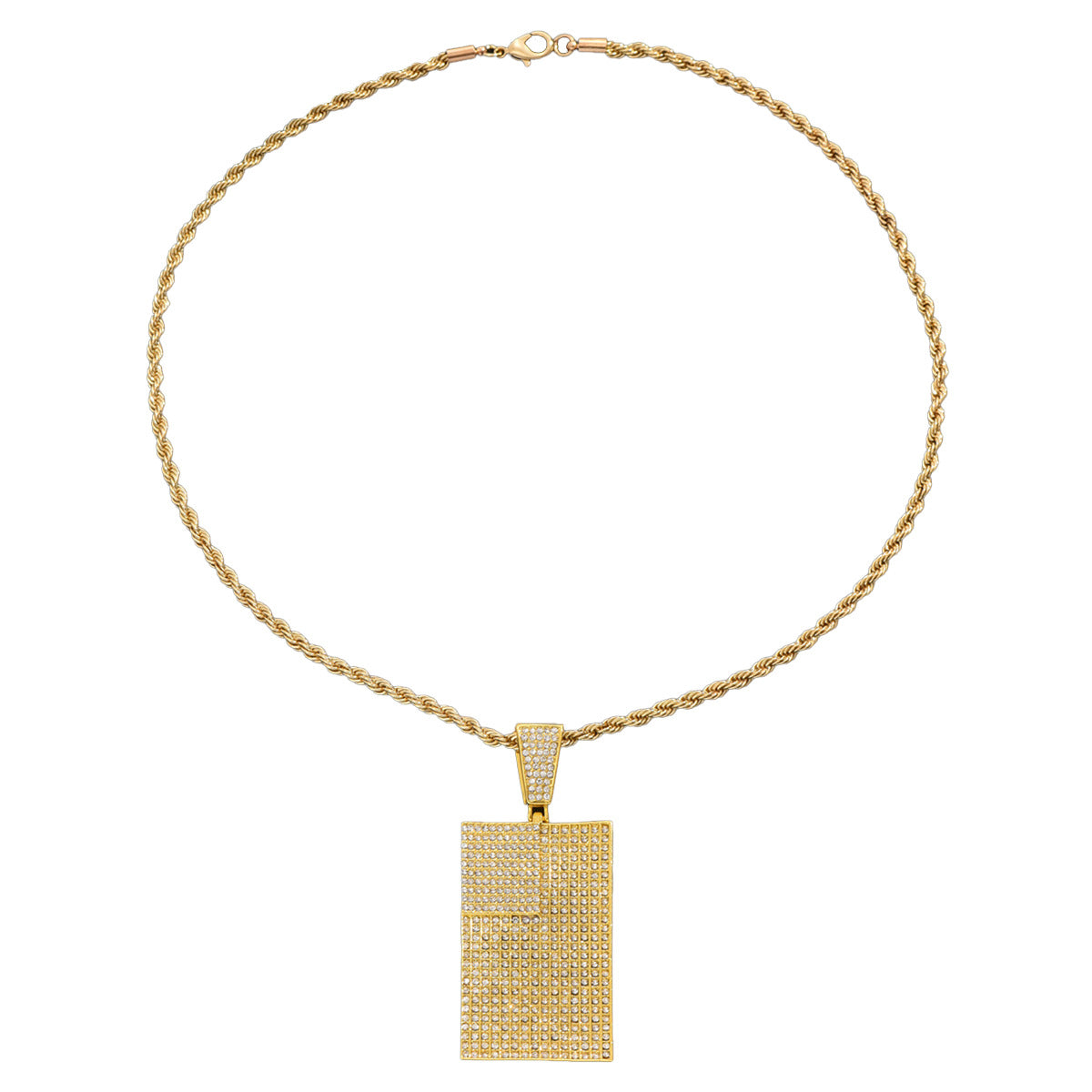 Men's square pendant and diamond-encrusted necklace