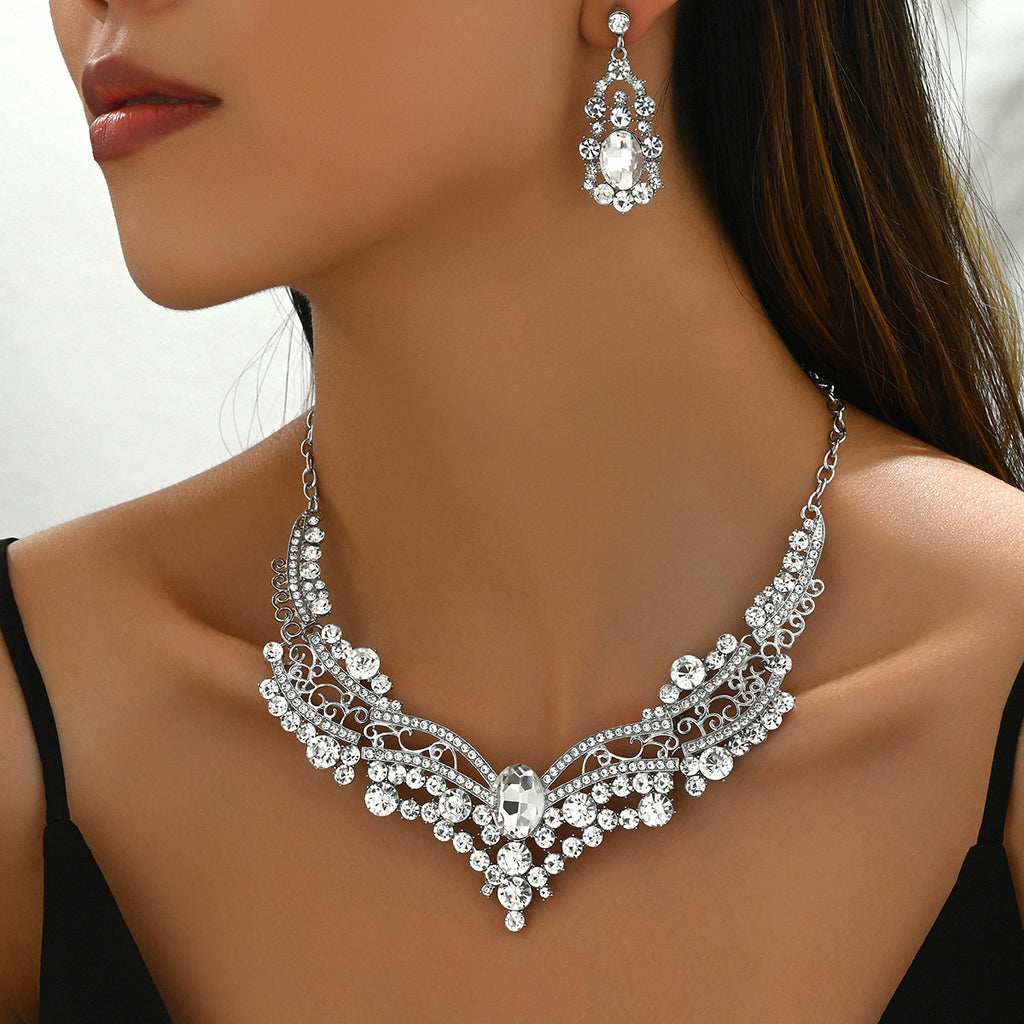 Niche diamond-encrusted necklace and earring sets.