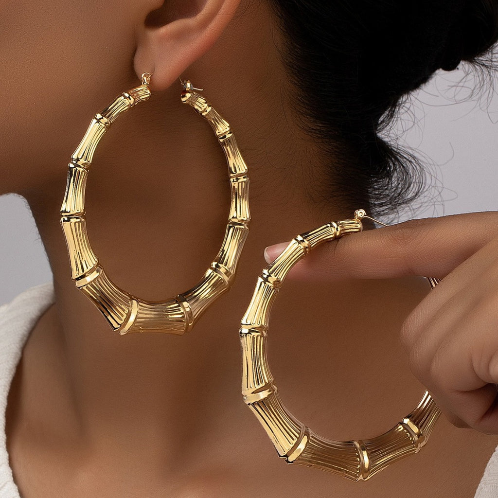 Hip-hop style bamboo-shaped exaggerated earrings