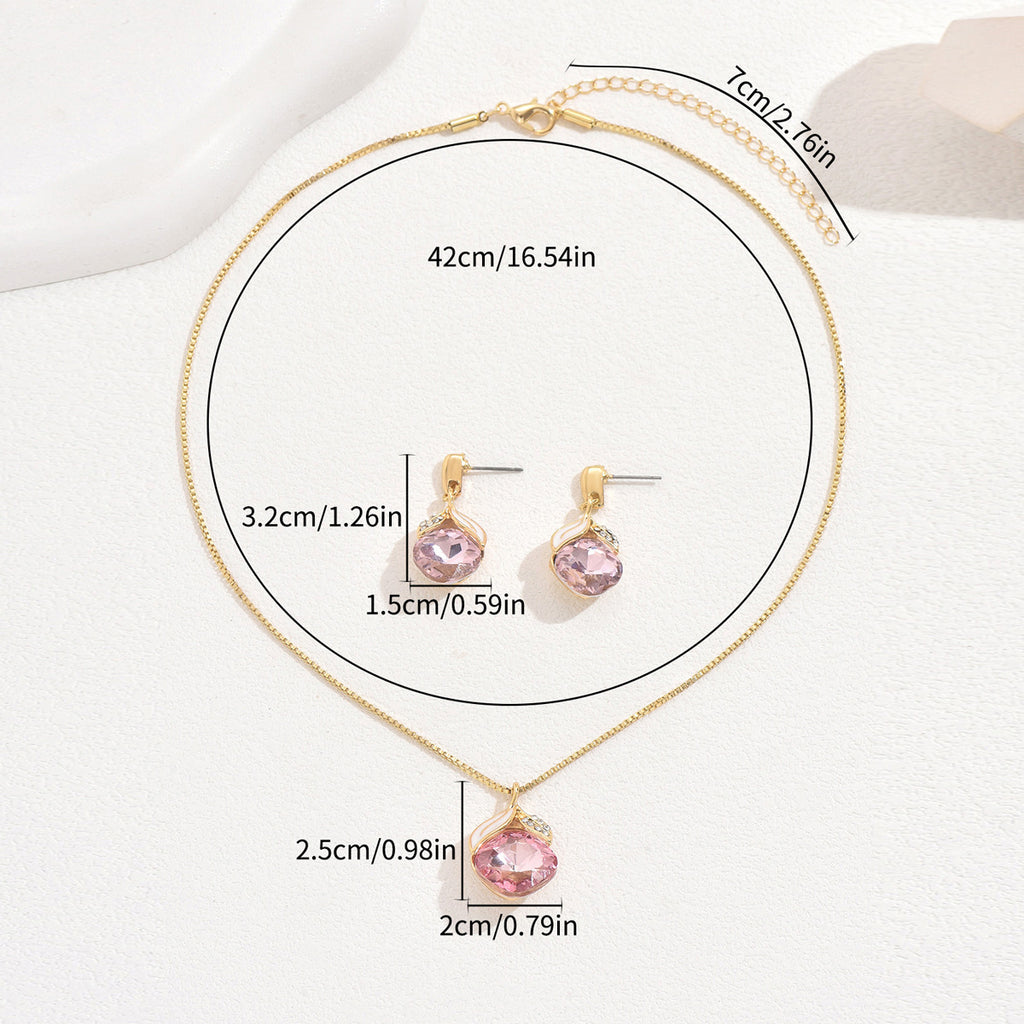 Powder Diamond Flower Clavicle Necklace and Earring Set