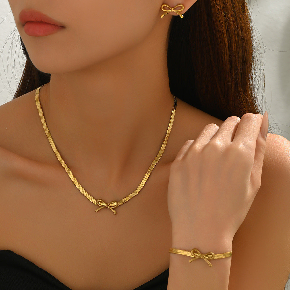 Geometric Bowknot Necklace and Earring Set