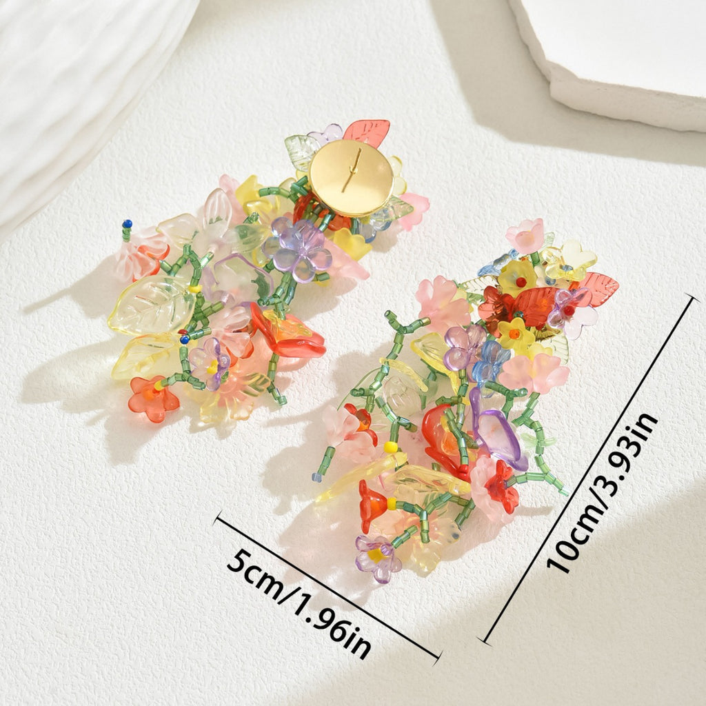 Flower-shaped colorful crystal earrings