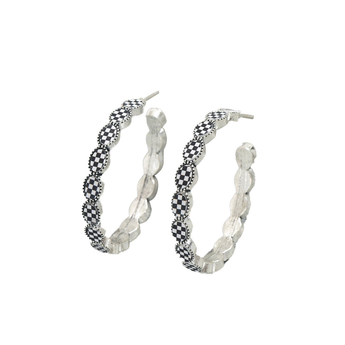 Vintage-style gemstone-encrusted C-shaped earrings