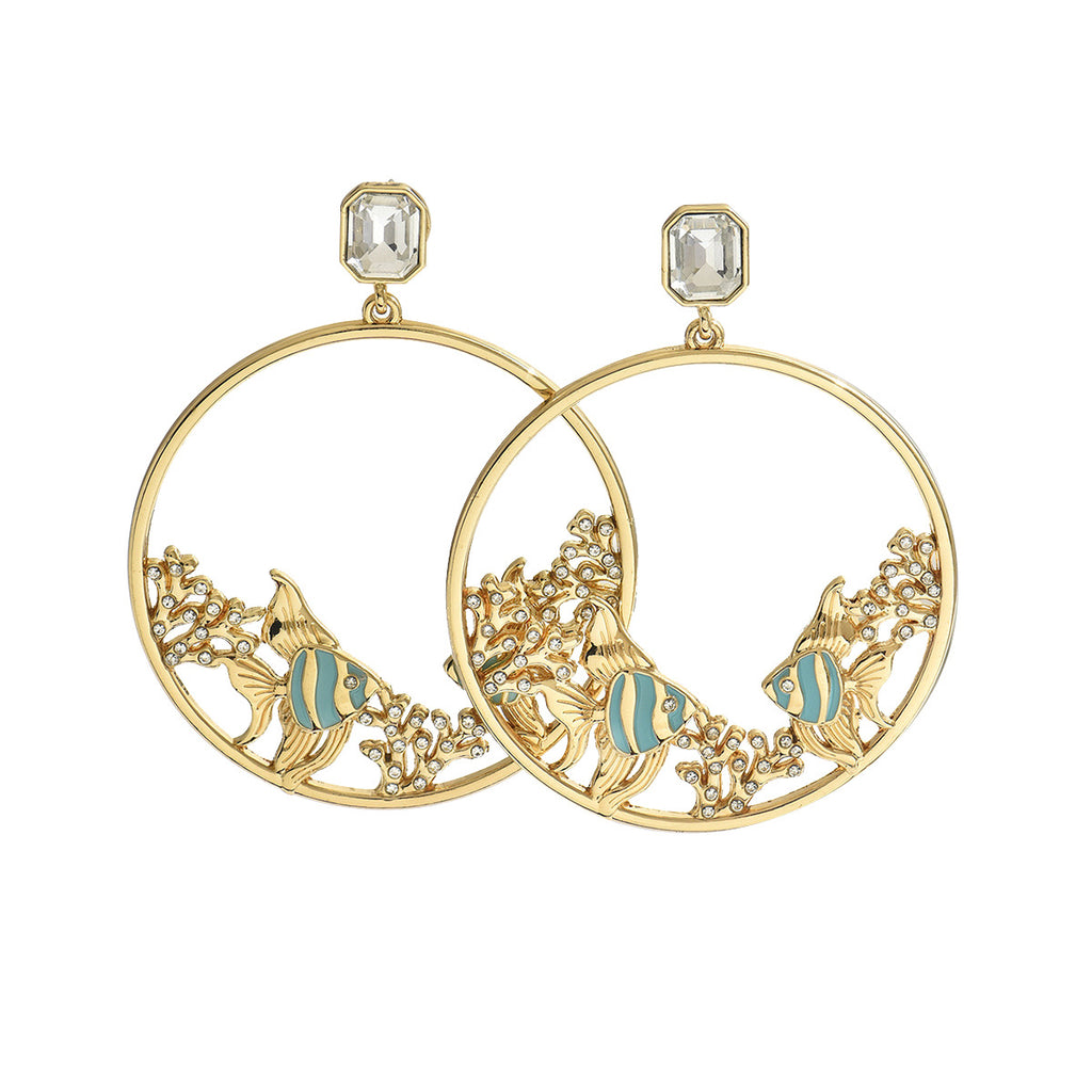 Stylish fish-shaped 18k gold-plated earrings