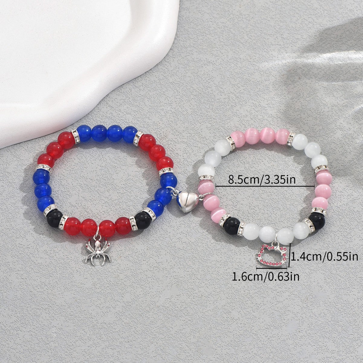 Heart-shaped cartoon cat bracelet set