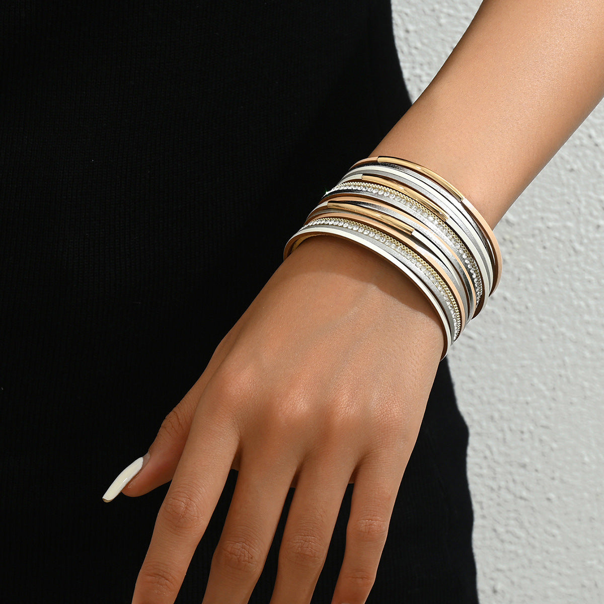 Niche high-end diamond-set multi-layered bracelet