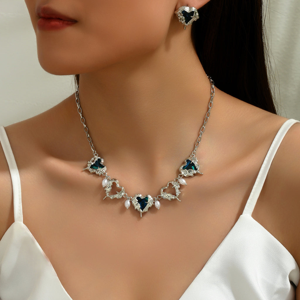 Flame Heart Earrings and Necklace Set