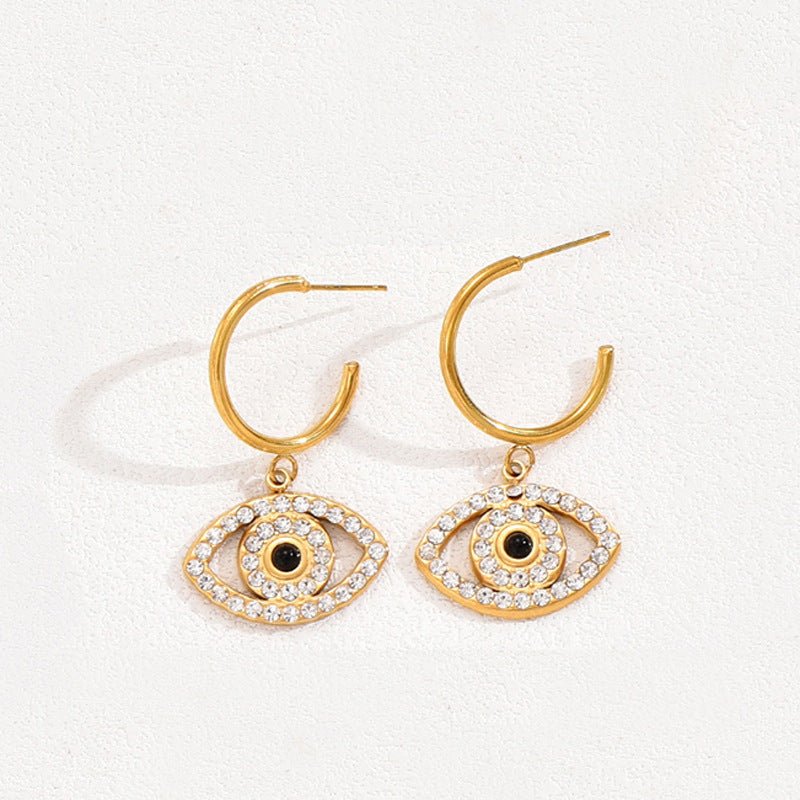 Evil Eye Inlaid Zirconia Clavicle Chain, Versatile Ring and Earring Set