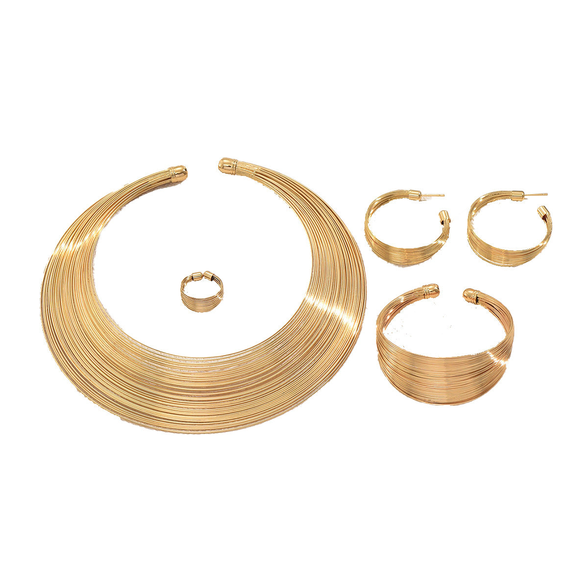 Multi-layered metal jewelry set, adjustable bracelet