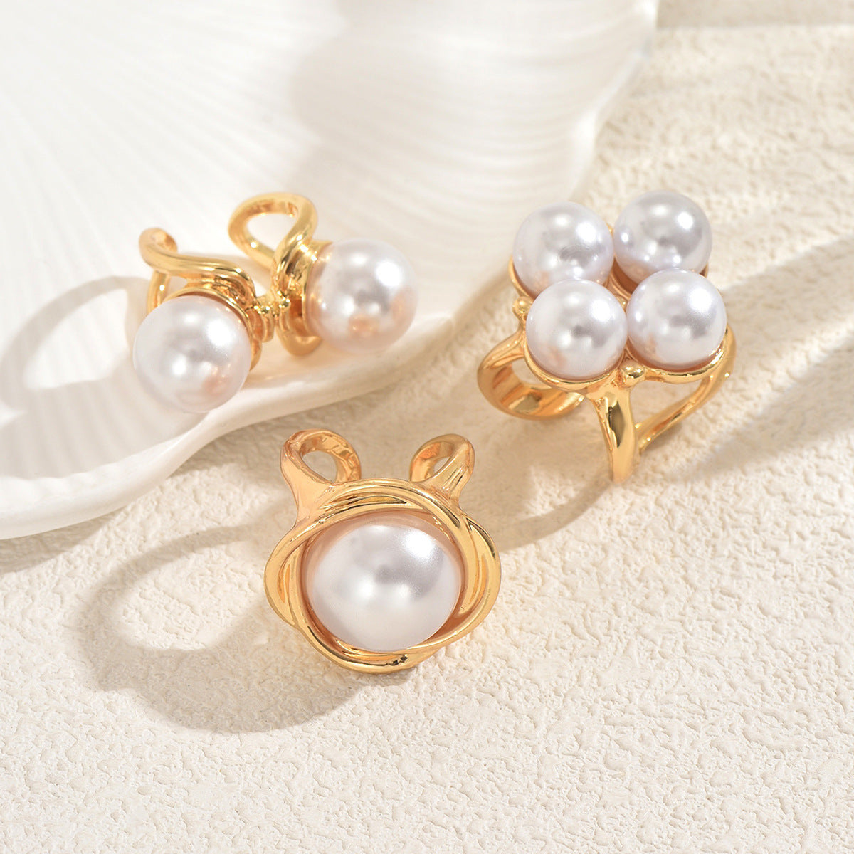 High-end inlaid pearl design open set ring