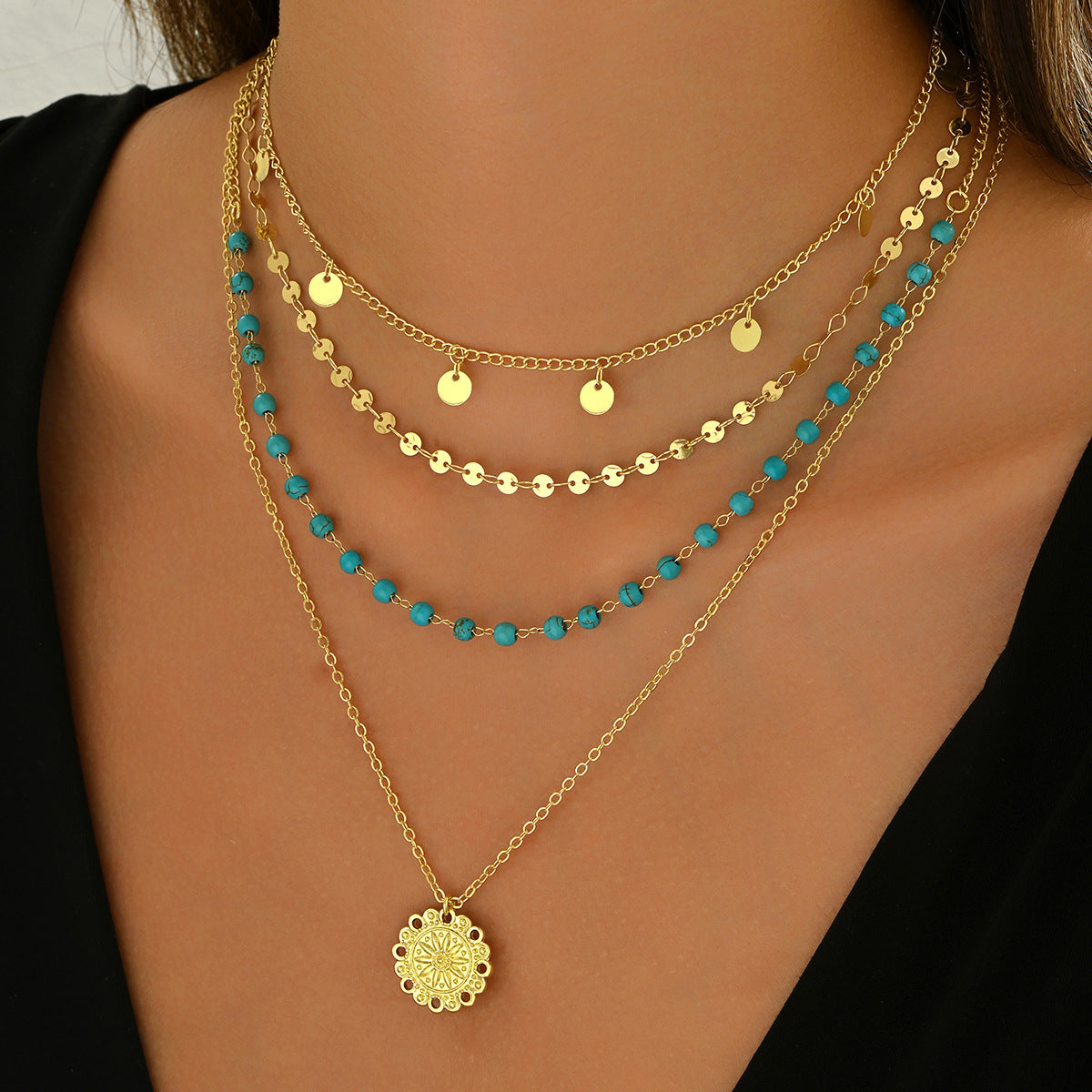Turquoise Flower Multi-Layer Necklace