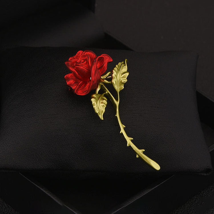 red rose brooch