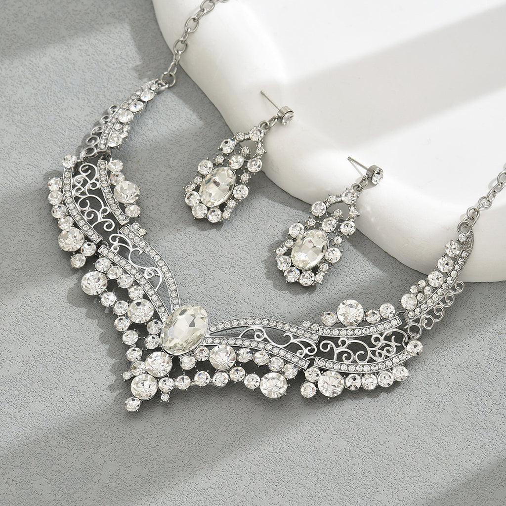 Niche diamond-encrusted necklace and earring sets.