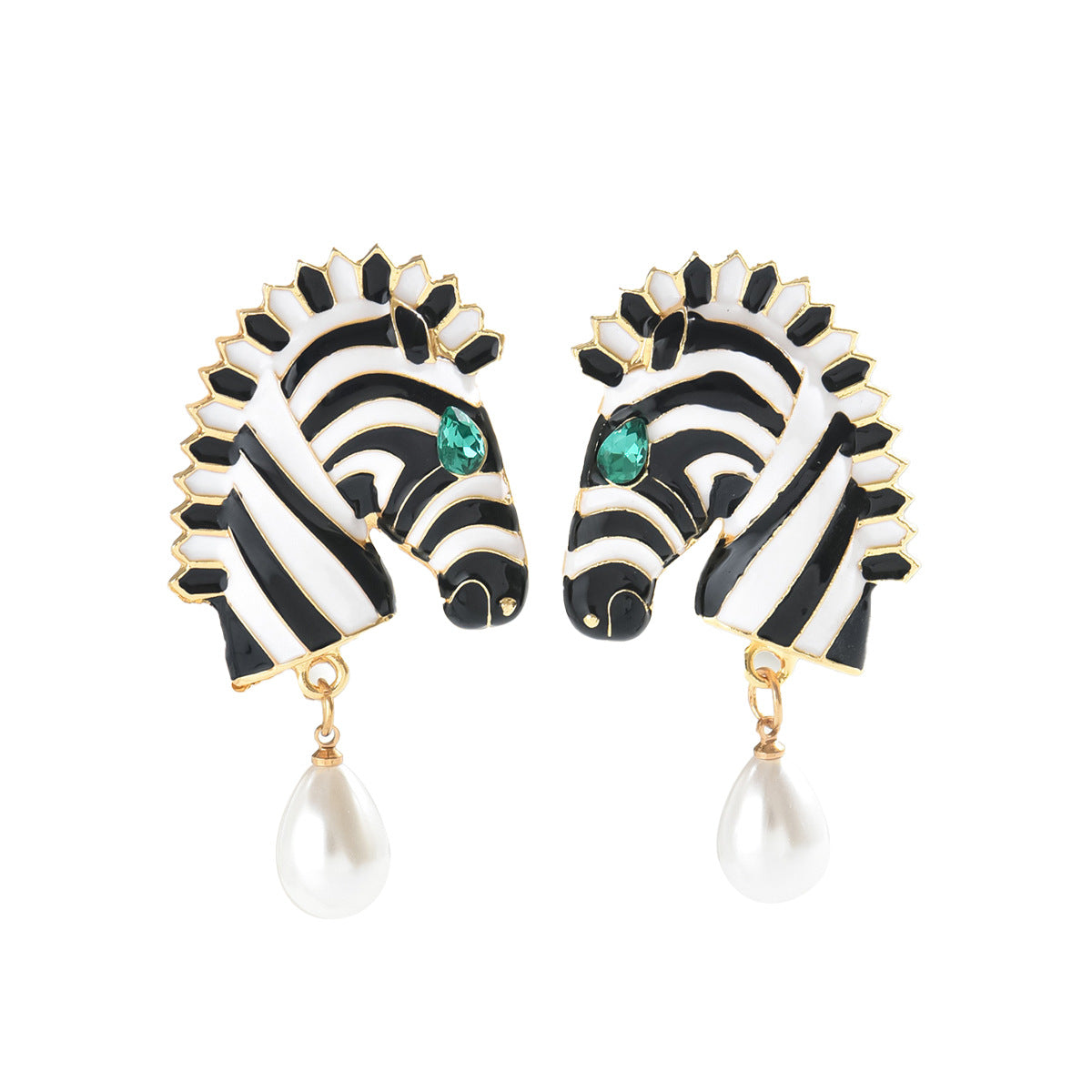Zebra-print animal pearl earrings