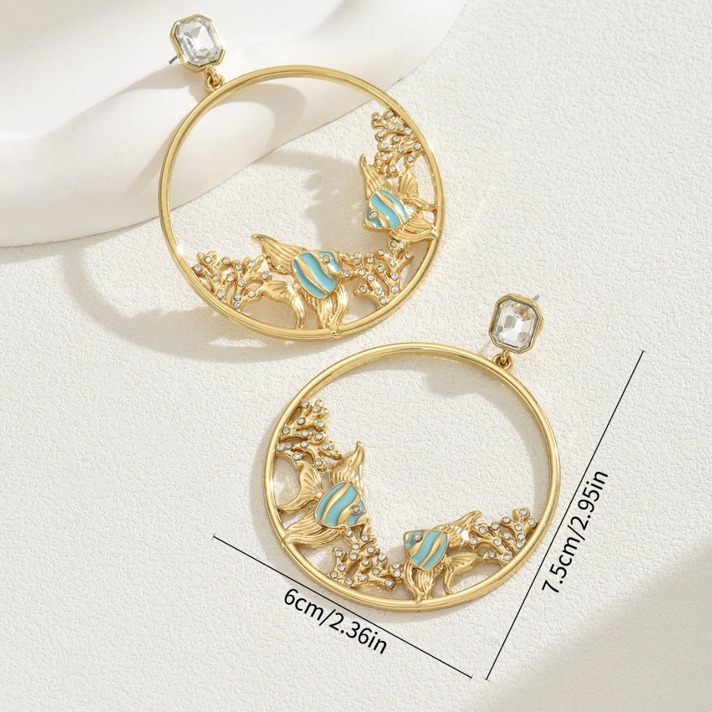 Stylish fish-shaped 18k gold-plated earrings