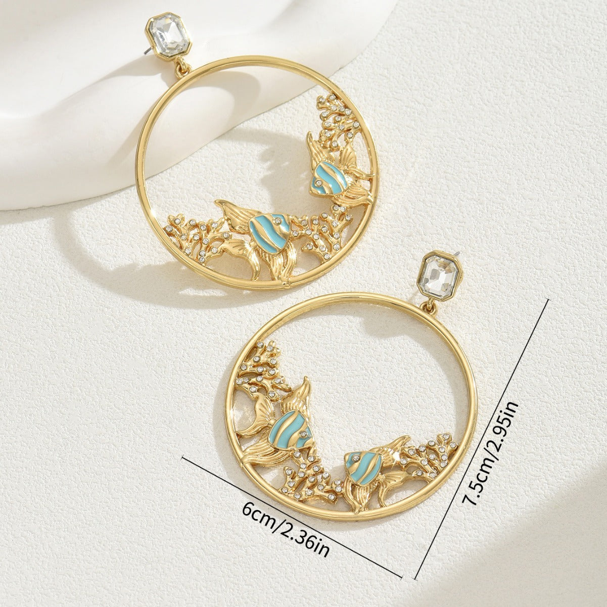 Stylish fish-shaped 18k gold-plated earrings